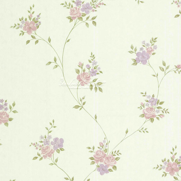 Landhaus Vliestapeten Rosen Ranken weiß rosa grün lila