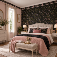Landhaus Tapeten Blumen Ranken Dekor black