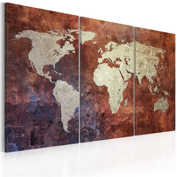 Wandbild  Rostfrbene Weltkarte  Triptychon 60x40 cm