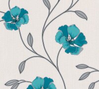 Strukturprofil Tapeten Blumen Beige Türkis Silber...