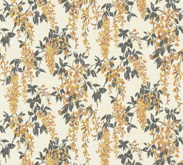 Vliestapete Blumen Floral beige orange schwarz 1,06 M. breit