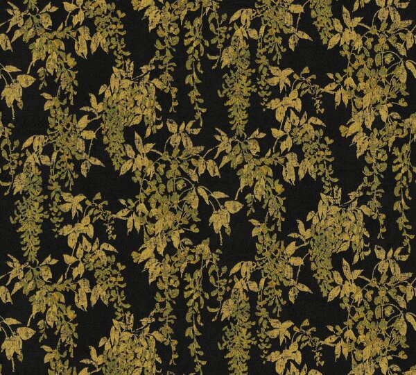 XL Vliestapete Blumen Floral schwarz gold grün 1,06 M. breit