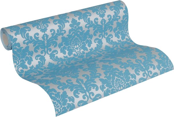 Vliestapete Barocktapete Ornament Damast silber blau
