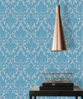 Vliestapete Barocktapete Ornament Damast silber blau