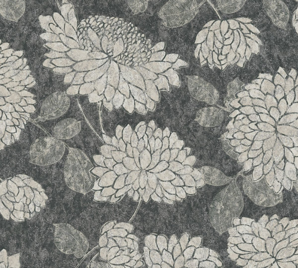 Tapete Attractive Blumen Floral schwarz