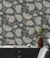 Tapete Attractive Blumen Floral schwarz