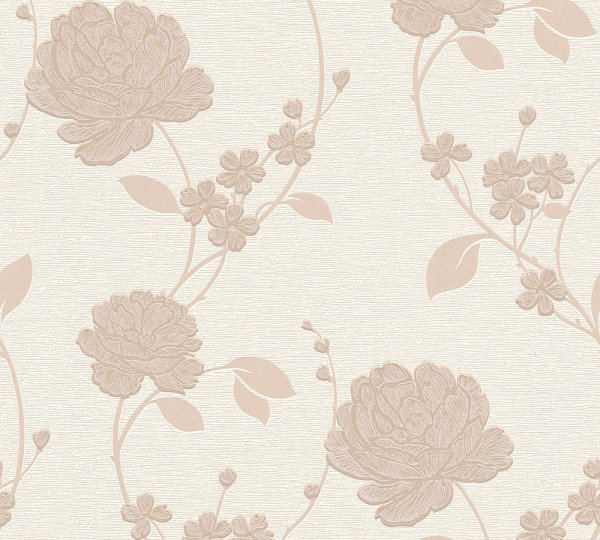 Struktur-Profil-Tapete Blumen Floral beige glitzer