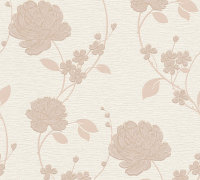 Struktur-Profil-Tapete Blumen Floral beige glitzer