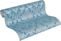 Vliestapete Barocktapete Ornament Damast blau silber