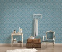Vliestapete Barocktapete Ornament Damast blau silber