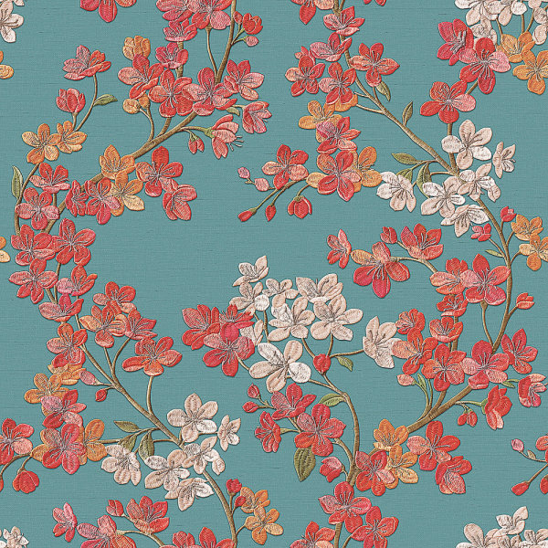 Cherry Blossom Aqua & Red