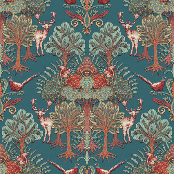 Nordic Deer Forest Petrol Blue