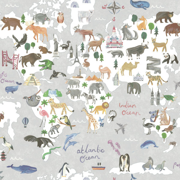 Animal Maps Grey