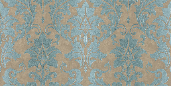 XL Vlies - Tapete Barock Damast blau braun metallic