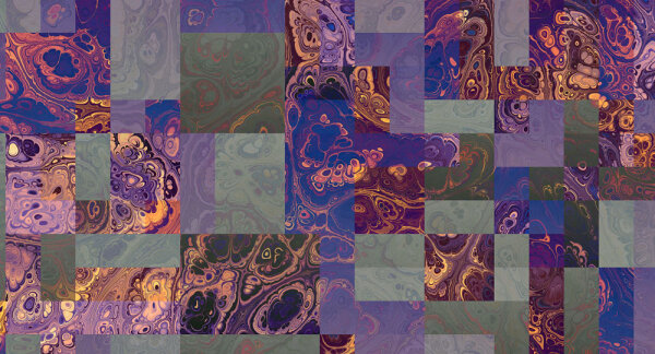 Fototapete Walls by Patel 5 m x 2,7 m Marmor Lila Grün Orange Raum 1
