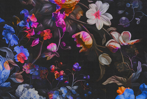 Fototapete Walls by Patel 4 m x 2,7 m Blumen Schwarz Blau  Raum 1