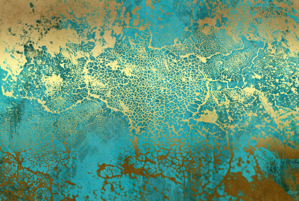 Fototapete Walls by Patel 4 m x 2,7 m Metallic Türkis Gold  Raum 1