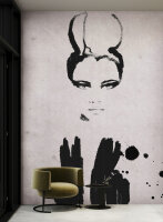 Fototapete Walls by Patel 2 m x 2,7 m Frau Grau Schwarz  Raum 3