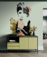 Fototapete Walls by Patel 2 m x 2,7 m Frau Pastelgrün Schwarz  Raum 3