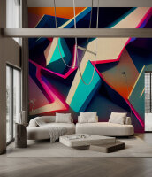 Fototapete Walls by Patel 4 m x 2,7 m 3D Pink Türkis  Raum 3
