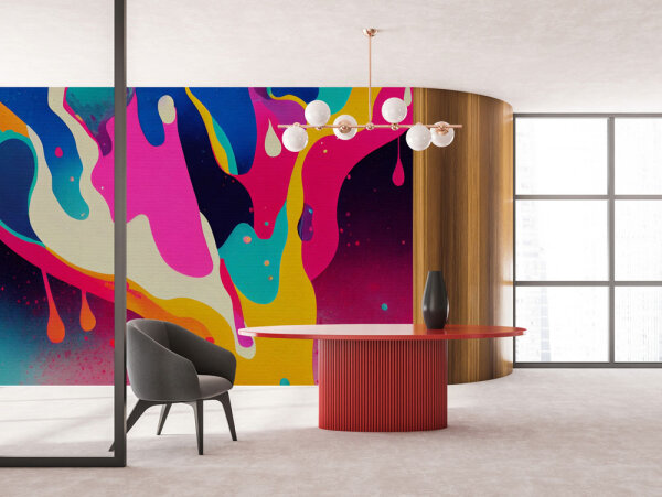 Fototapete Walls by Patel 4 m x 2,7 m 3D Pink Türkis Gelb Raum 1