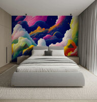 Fototapete Walls by Patel 4 m x 2,7 m Wolken Dunkelblau Pink Orange Raum 3