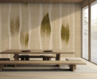 Fototapete Walls by Patel 4 m x 2,7 m Blätter Beige Grün  Raum 3