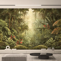 Fototapete Walls by Patel 4 m x 2,7 m Dschungel Grün Beige  Raum 3