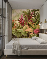 Fototapete Walls by Patel 4 m x 2,7 m Dschungel Grün Pink Beige Raum 4
