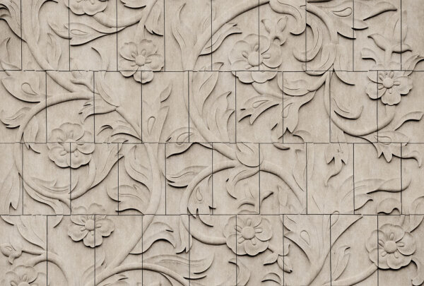 Fototapete Walls by Patel 4 m x 2,7 m Blumen Beige Grau  Raum 1