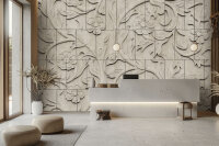 Fototapete Walls by Patel 4 m x 2,7 m Blumen Beige Grau  Raum 3
