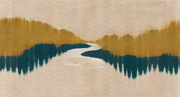 Fototapete Walls by Patel 5 m x 2,7 m Landschaft Beige Ocker Petrol Raum 1