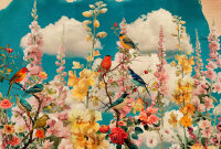 Fototapete Walls by Patel 4 m x 2,7 m Blumen Türkis...