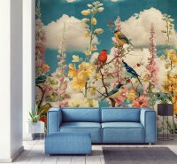 Fototapete Walls by Patel 4 m x 2,7 m Blumen Türkis Gelb Rosa Raum 3