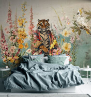 Fototapete Walls by Patel 4 m x 2,7 m Tiger Türkis Gelb Rosa Raum 3