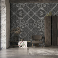 Fototapete Walls by Patel 4 m x 2,7 m Linien Anthrazit Beige  Raum 4