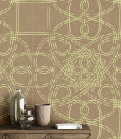 Fototapete Walls by Patel 4 m x 2,7 m Linien Braun Grün  Raum 3