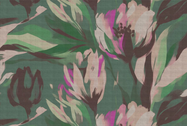 Fototapete Walls by Patel 4 m x 2,7 m Blumen Grün Creme  Raum 1