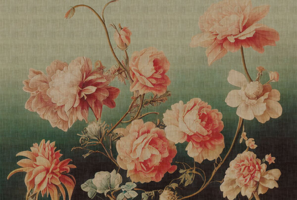 Fototapete Walls by Patel 4 m x 2,7 m Blumen Grün Rosa  Raum 1