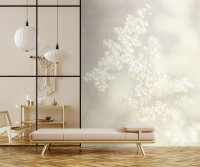 Fototapete Walls by Patel 4 m x 2,7 m Blüten Grau Weiß  Raum 5