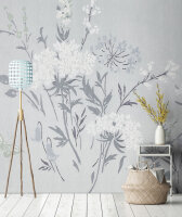 Fototapete Walls by Patel 4 m x 2,7 m Blumen Blau Grau  Raum 3