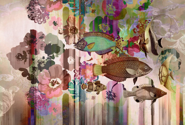 Fototapete Walls by Patel 4 m x 2,7 m Fische Rosa Grün Braun Raum 1