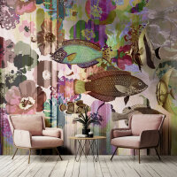 Fototapete Walls by Patel 4 m x 2,7 m Fische Rosa Grün Braun Raum 4