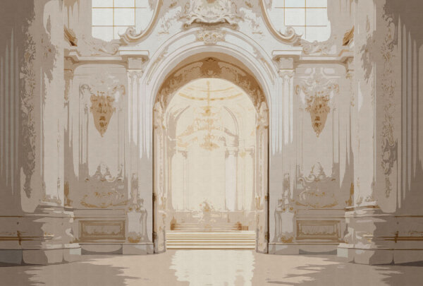 Fototapete Walls by Patel 4 m x 2,7 m Rundbogen Creme   Raum 1