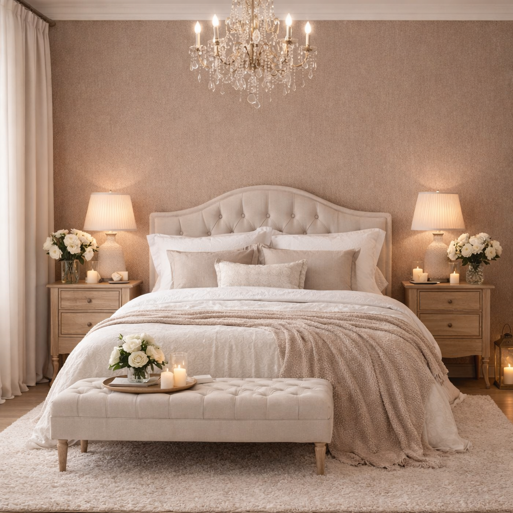 Schlafzimmer Tapete in warmen Naturfarben – Trend 2026