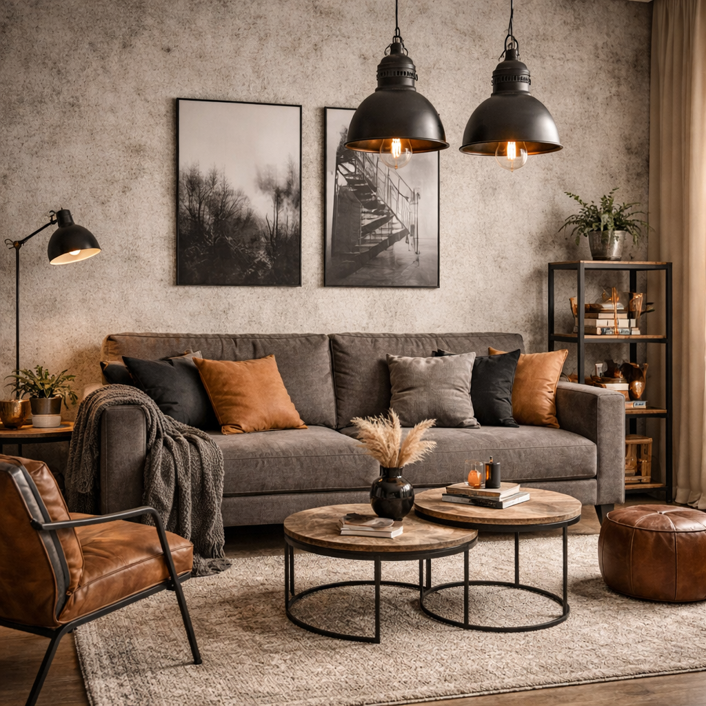 Betonoptik Tapete im modernen Wohnzimmer – Trend 2026